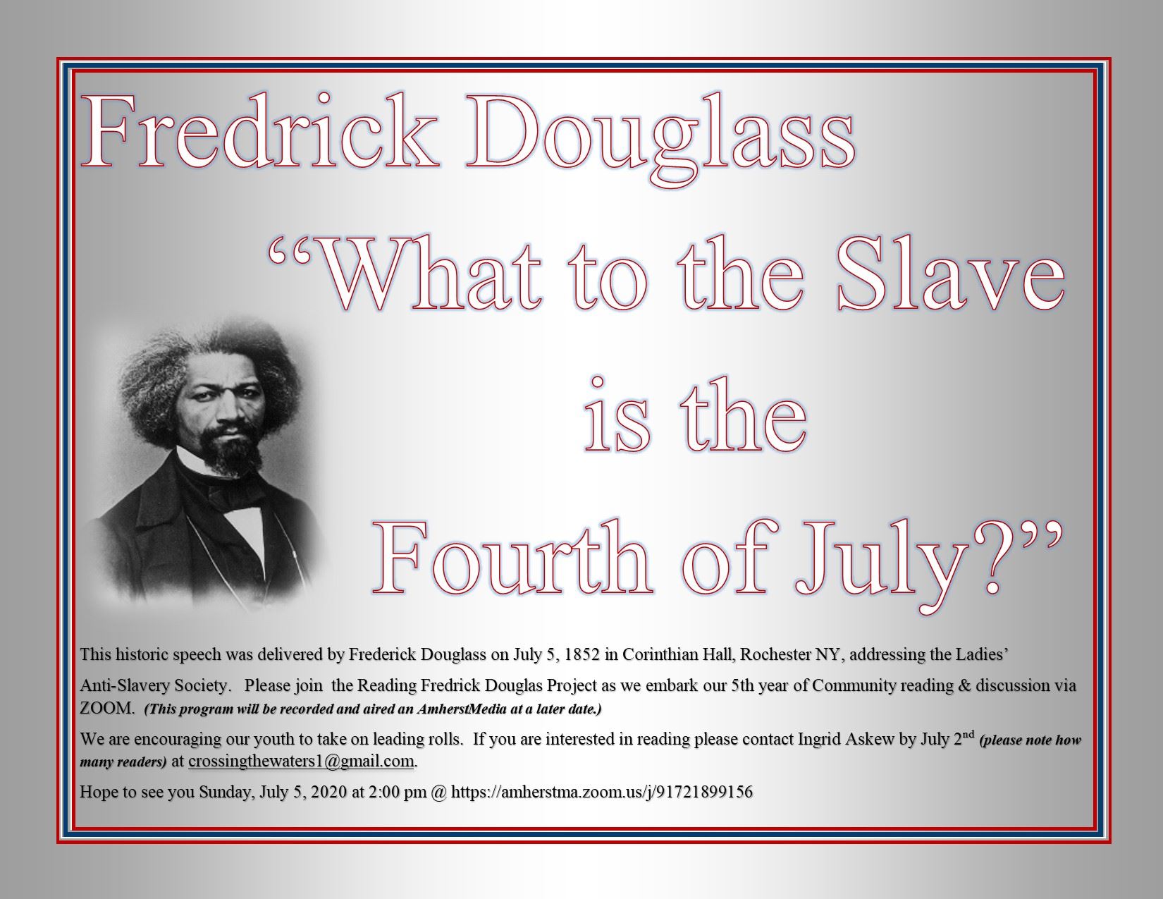 Public Reading Of “what To The Slave Is The Fourth Of July” On July 5