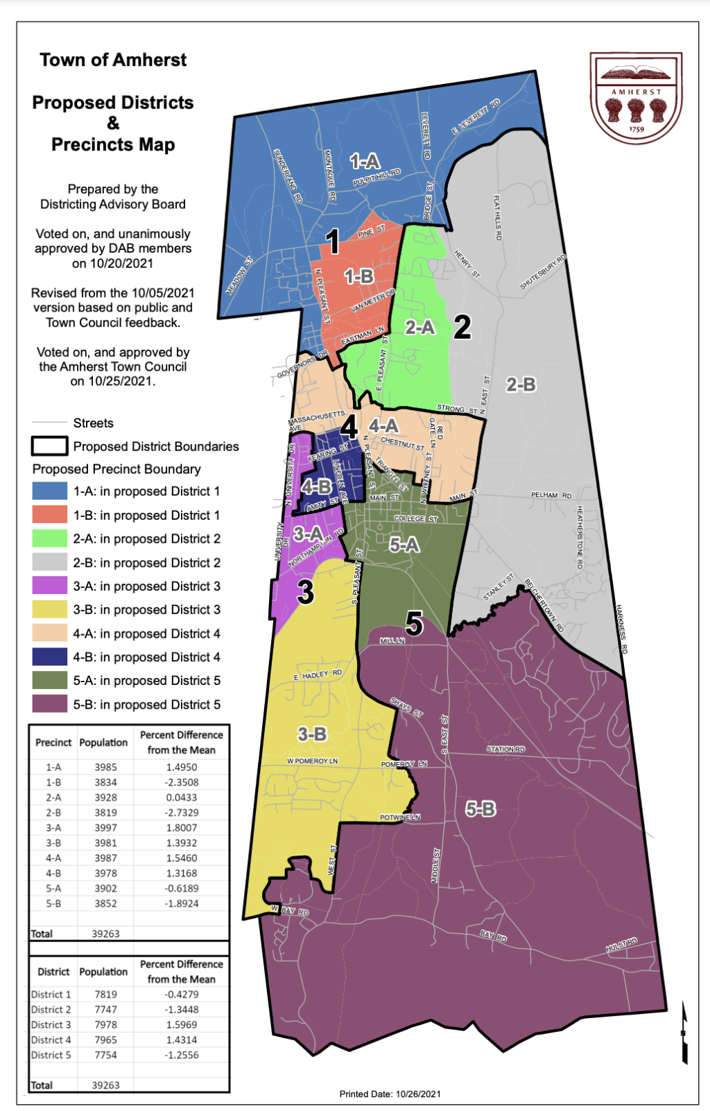 Proposed new district and precinct map for Town of Amherst.