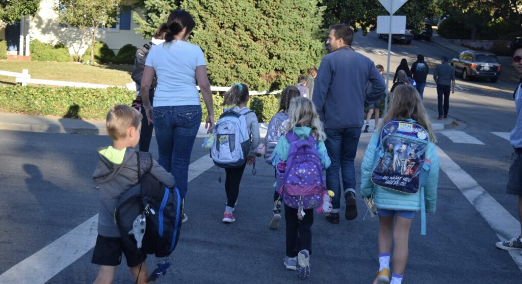 Safe streets.  Kids walking to school.