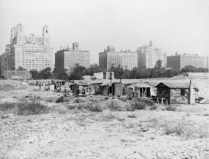 Squatter's,Shacks,In,Central,Park,With,The,Landmark,Dakota,Apartment